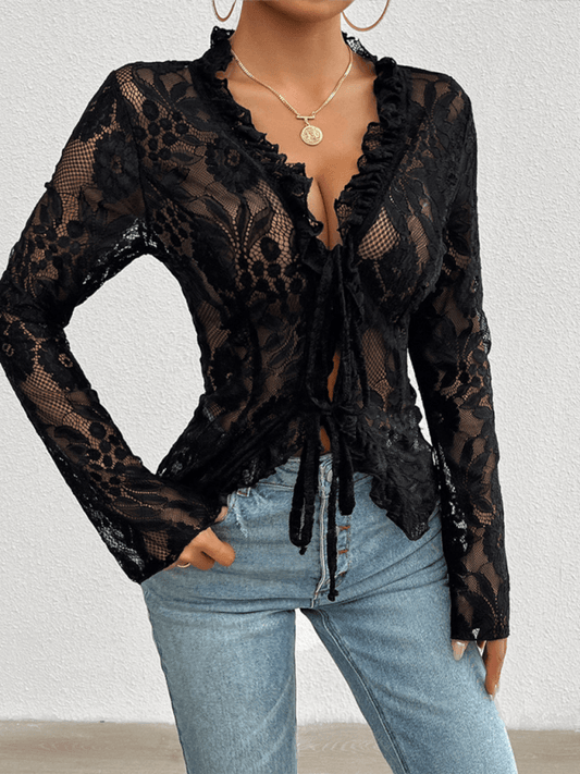 sexy summer slim long sleeve lace top - 808Lush