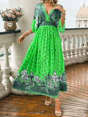 summer casual holiday printed V-neck long skirt - 808Lush