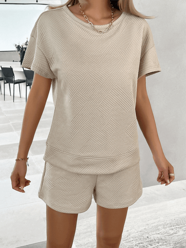 knitted crew neck top and shorts casual two-piece set - 808Lush