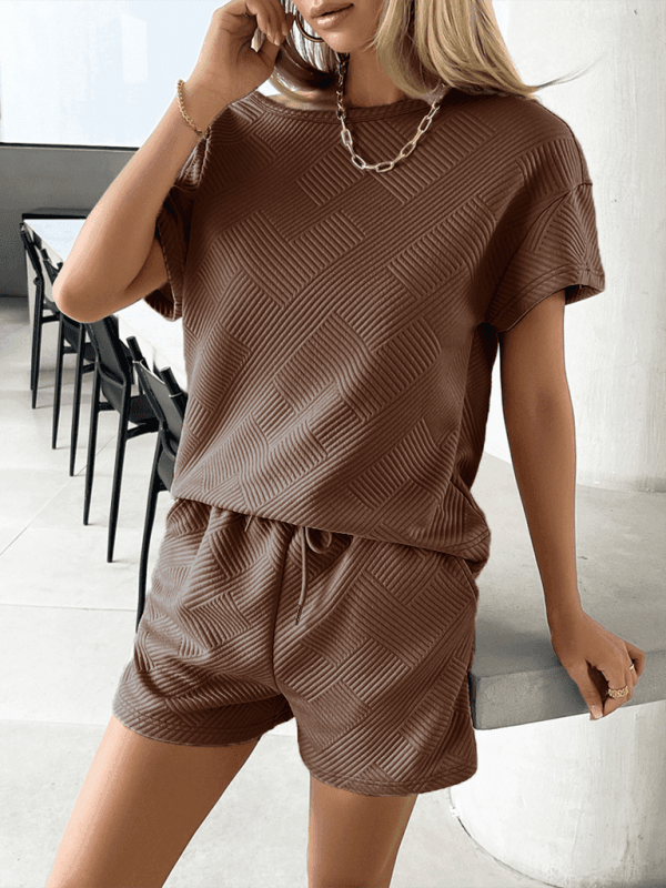 knitted crew neck top and shorts casual two-piece set - 808Lush