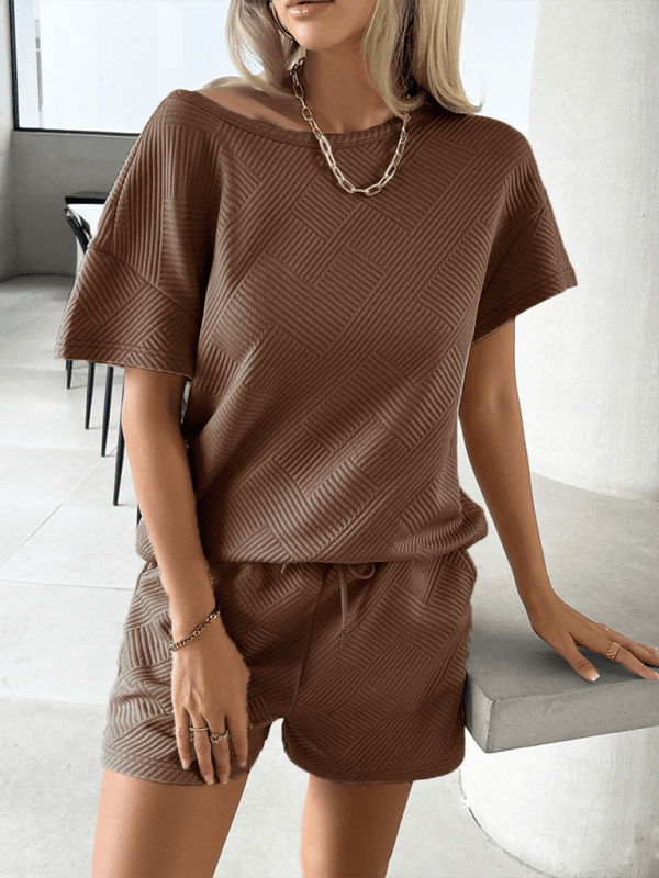 knitted crew neck top and shorts casual two-piece set - 808Lush