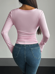 square neck long sleeve pullover tight casual top