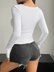 square neck long sleeve pullover tight casual top