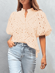 Style Puff Sleeve Embroidered Shirt - 808Lush