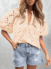 Style Puff Sleeve Embroidered Shirt - 808Lush