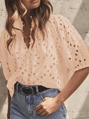 Style Puff Sleeve Embroidered Shirt - 808Lush