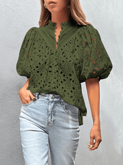 Style Puff Sleeve Embroidered Shirt - 808Lush