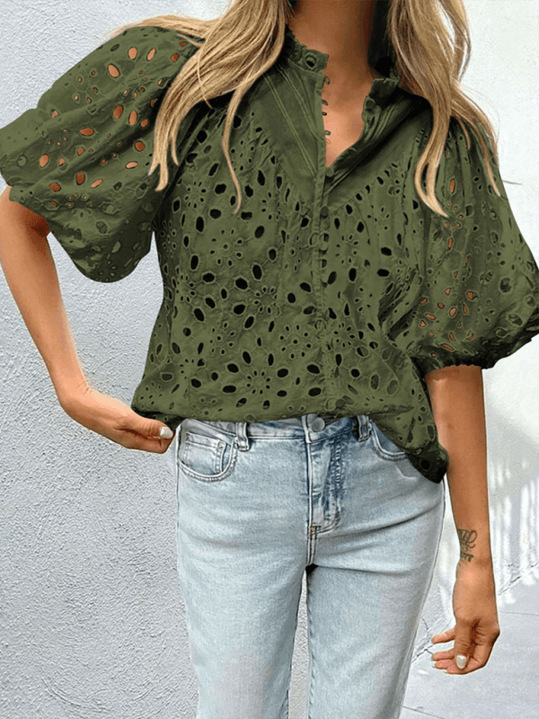 Style Puff Sleeve Embroidered Shirt - 808Lush