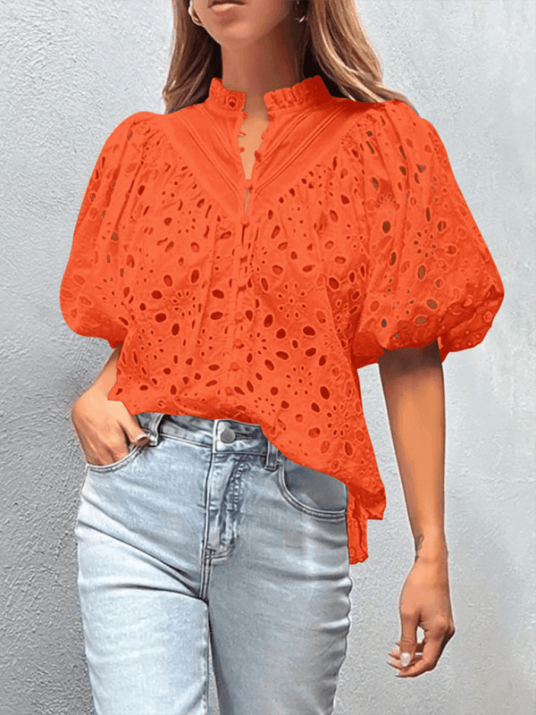 Style Puff Sleeve Embroidered Shirt - 808Lush