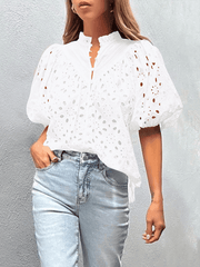 Style Puff Sleeve Embroidered Shirt - 808Lush