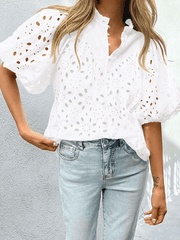 Style Puff Sleeve Embroidered Shirt - 808Lush