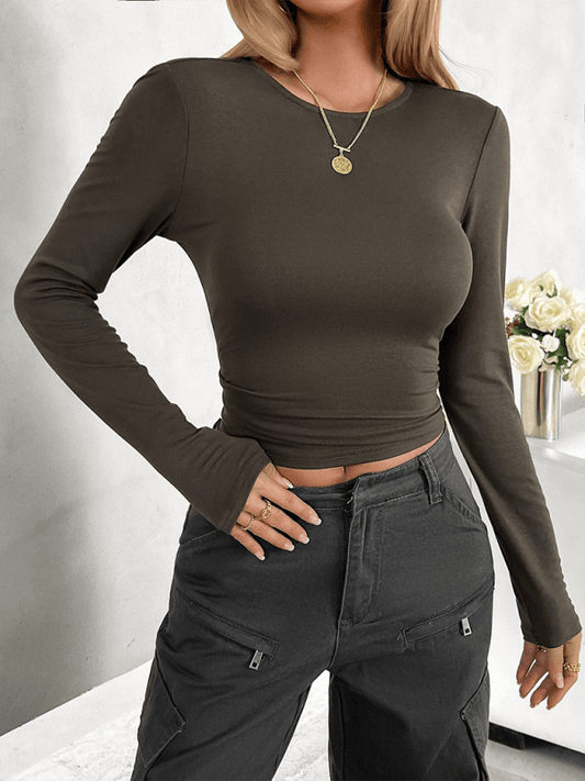 round neck slim long sleeve top