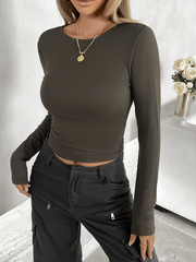 round neck slim long sleeve top