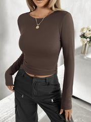 round neck slim long sleeve top