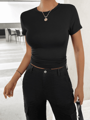 Top waisted, short, slim fit, navel-baring T-shirt