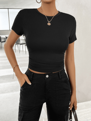 Top waisted, short, slim fit, navel-baring T-shirt