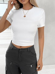 Top waisted, short, slim fit, navel-baring T-shirt