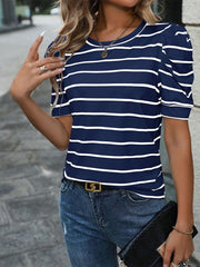 Fashionable Puff Sleeve Striped T-Shirt