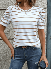 Fashionable Puff Sleeve Striped T-Shirt