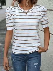 Fashionable Puff Sleeve Striped T-Shirt