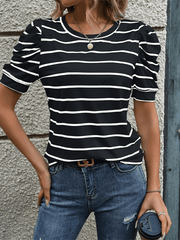 Fashionable Puff Sleeve Striped T-Shirt