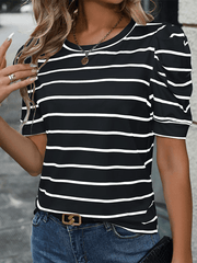 Fashionable Puff Sleeve Striped T-Shirt