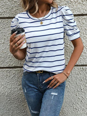 Fashionable Puff Sleeve Striped T-Shirt