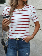 Fashionable Puff Sleeve Striped T-Shirt