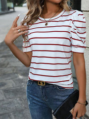 Fashionable Puff Sleeve Striped T-Shirt