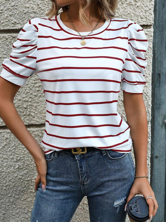 Fashionable Puff Sleeve Striped T-Shirt