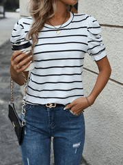 Fashionable Puff Sleeve Striped T-Shirt