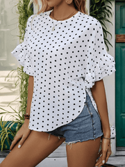 summer polka dot bat sleeve ruffle shirt top - 808Lush