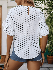 summer polka dot bat sleeve ruffle shirt top - 808Lush