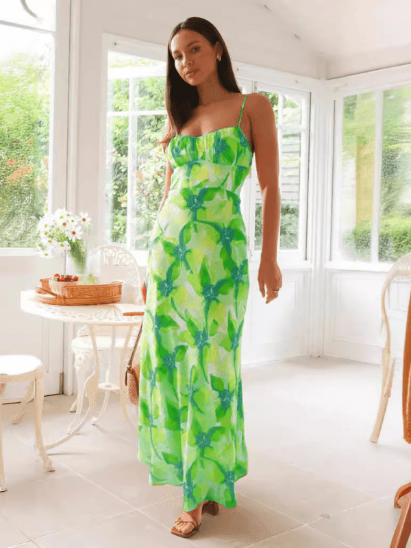 Fresh and sweet summer floral print backless dress - 808Lush