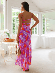 Fresh and sweet summer floral print backless dress - 808Lush