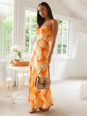 Fresh and sweet summer floral print backless dress - 808Lush