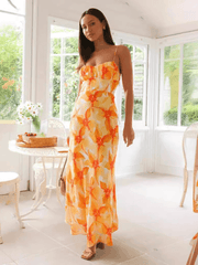 Fresh and sweet summer floral print backless dress - 808Lush