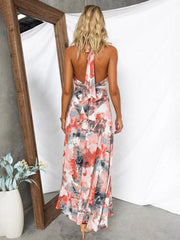 summer printed lace-up V-neck sexy A-line dress - 808Lush