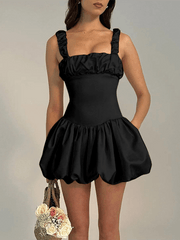 suspender gathered puffy dress