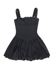 suspender gathered puffy dress