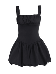 suspender gathered puffy dress