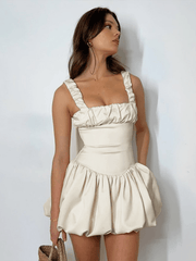 suspender gathered puffy dress