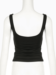 Women's Solid Color Pleated Design Square Neck Versatile Simple Camisole