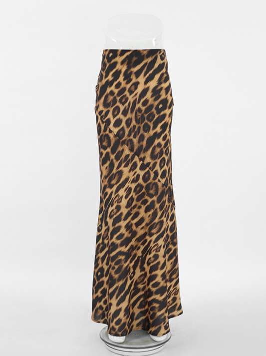 Sexy chiffon fishtail skirt floor-length leopard print maxi skirt