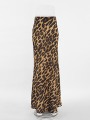 Sexy chiffon fishtail skirt floor-length leopard print maxi skirt