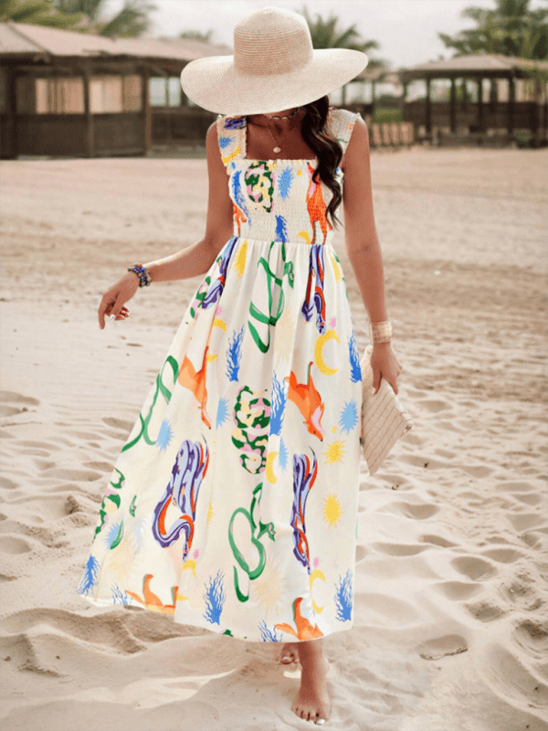 Resort style printed cross front midi dress - 808Lush