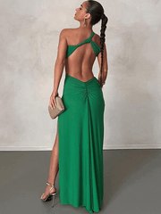 Off-shoulder pullover sexy backless evening dress long slit dress - 808Lush