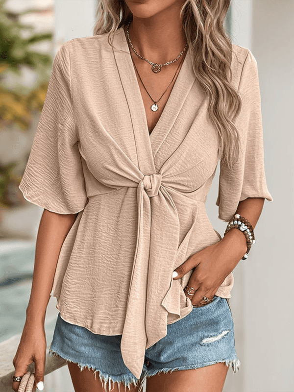 wrapped V-neck solid color shirt - 808Lush