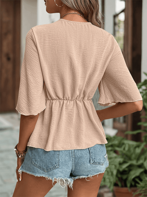 wrapped V-neck solid color shirt - 808Lush