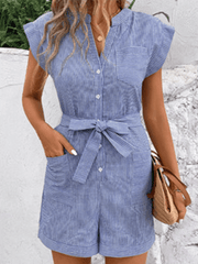 Women's Pinstripe Short Sleeve Romper